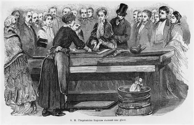 La emperatriz Eugenia (1826-1920) plateando un espejo en la Manufactura de Espejos de Saint Gobain, ilustración de 